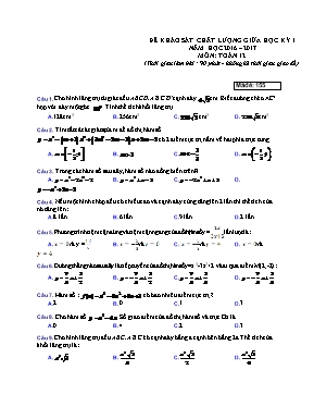 Đề khảo sát chất lượng giữa học kì I Toán 12 - Mã đề 155 - Năm học 2016-2017